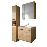 BADMÖBEL-SET 3-teilig Eiche Artisan, Badkombination 105 cm mit Waschbecken, Cover - Schwarz/Eiche Artisan, Glas/Keramik (105/185/46cm) - Inn.Furn