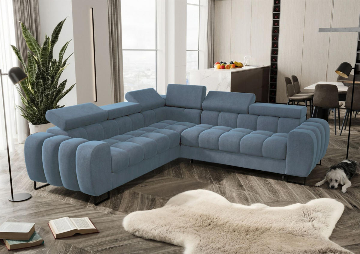 ECKSOFA Bastien Mit Schlaffunktion - Blau, Holzwerkstoff/Textil (260/260cm) - Fun Möbel