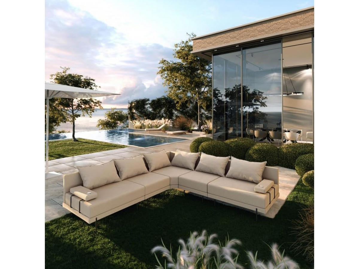 GARTENSOFA BAHAMA L - Wetterfeste Balkonmöbel & Terrassenmöbel Außen - Moderne Lounge Möbel für Garten - Balkon & Terrasse - Beige - Beige, Kunststoff (298/75/298cm) - Trada