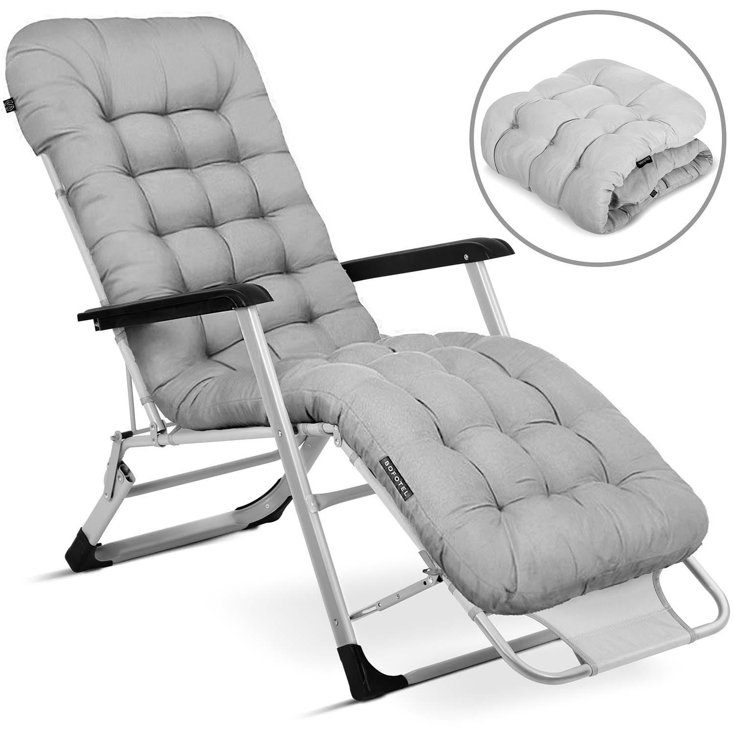 GARTEN-RELAXSESSEL Klappbarer mit Kissen, Grau - Grau, Metall (60/102/110cm)