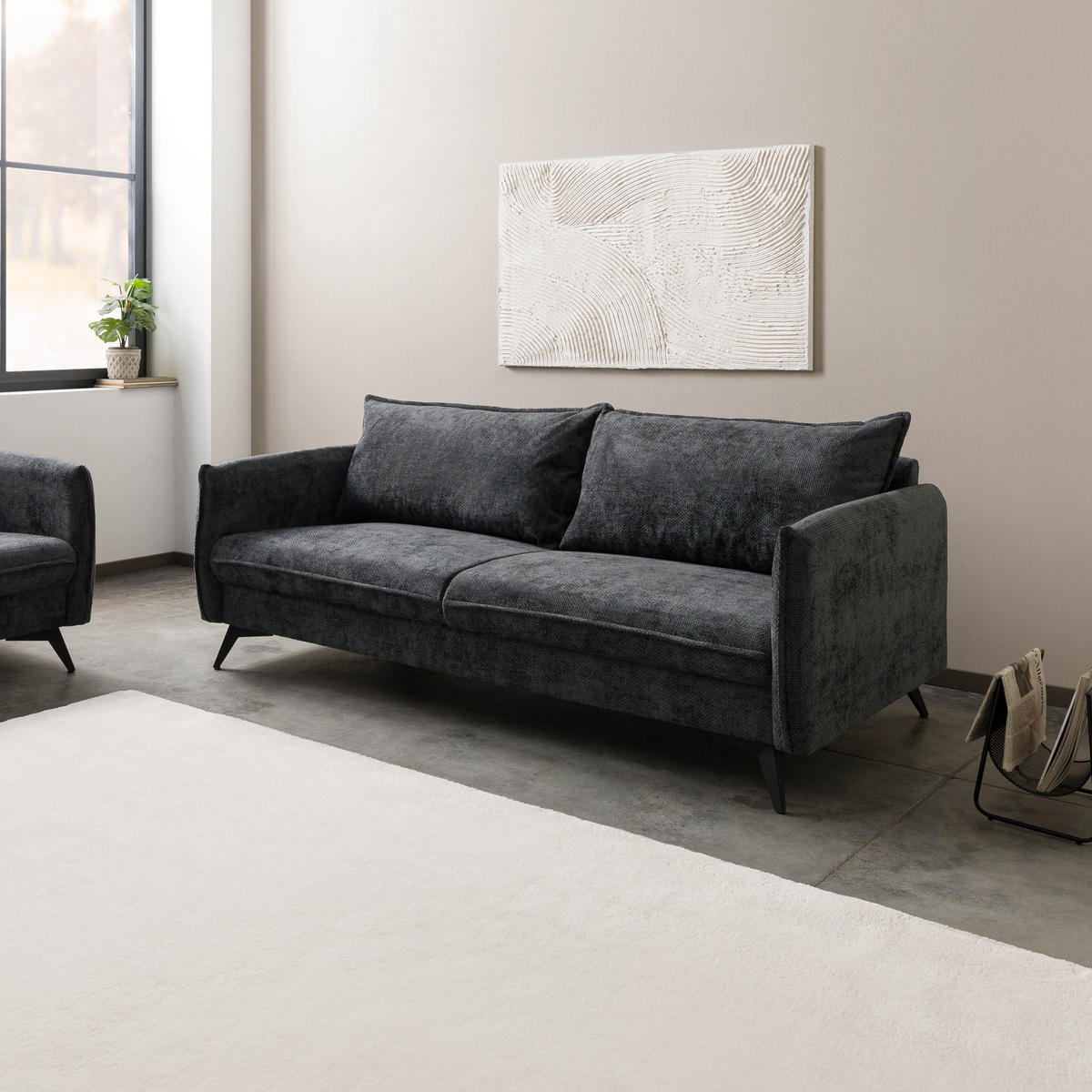 SOFA 3-Sitzer Chenille 199x100x86 anthrazit OLIVIA - Anthrazit, Kunststoff (199/86/100cm) - Massivmoebel24