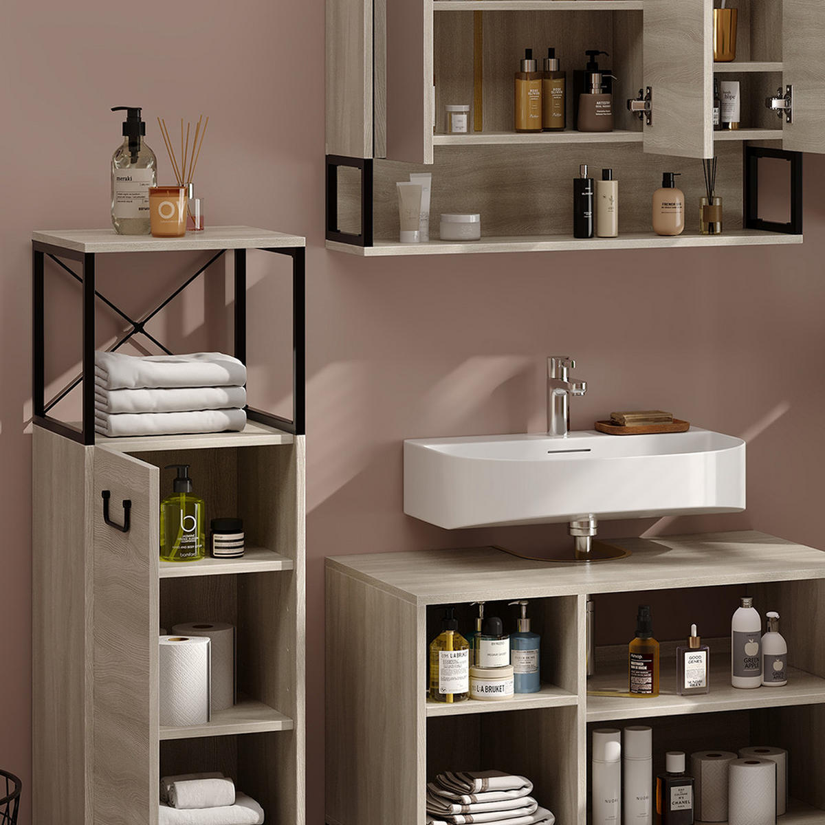 KOUPELNOVÝ NÁBYTEK Vionna Dub - černá/barva dubu, kompozitní dřevo (80/60/45.5cm) - Vicco