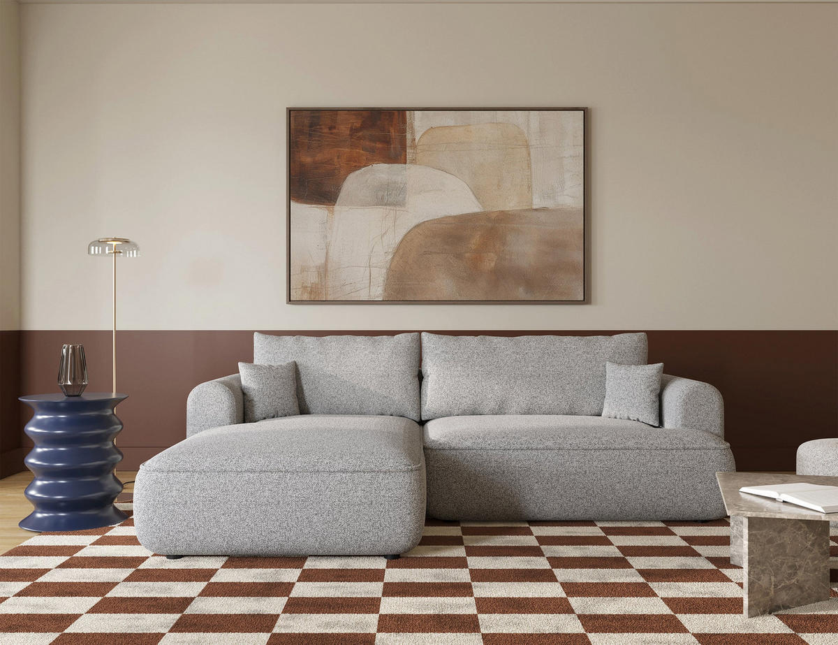ECKSOFA Ovo Hellgrau Webstoff-Bezug - Hellgrau/Schwarz, Kunststoff/Textil (260/165cm) - Selsey