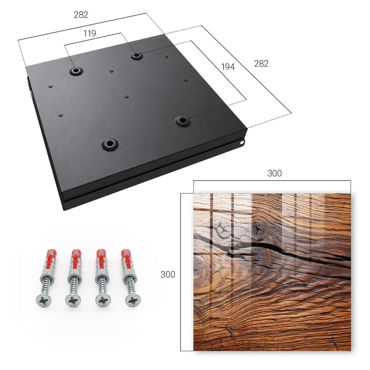SCHLÜSSELBOX Schwarz 30x30 cm- Türöffnung nach rechts - Holzstruktur - Braun, Metall (30/30/5cm) - TULUP