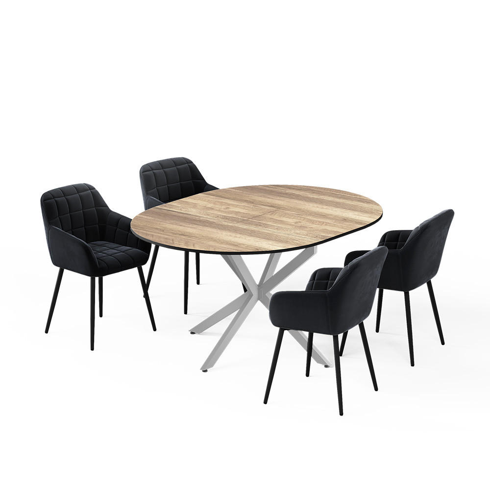 ESSTISCH-SET Loyd, Eiche rustikal/Grau, 120 x 120 cm mit 4 Esszimmerstühlen (Schwarz) - Wildeiche/Grau, Holzwerkstoff (120/76.5/120cm) - Vicco