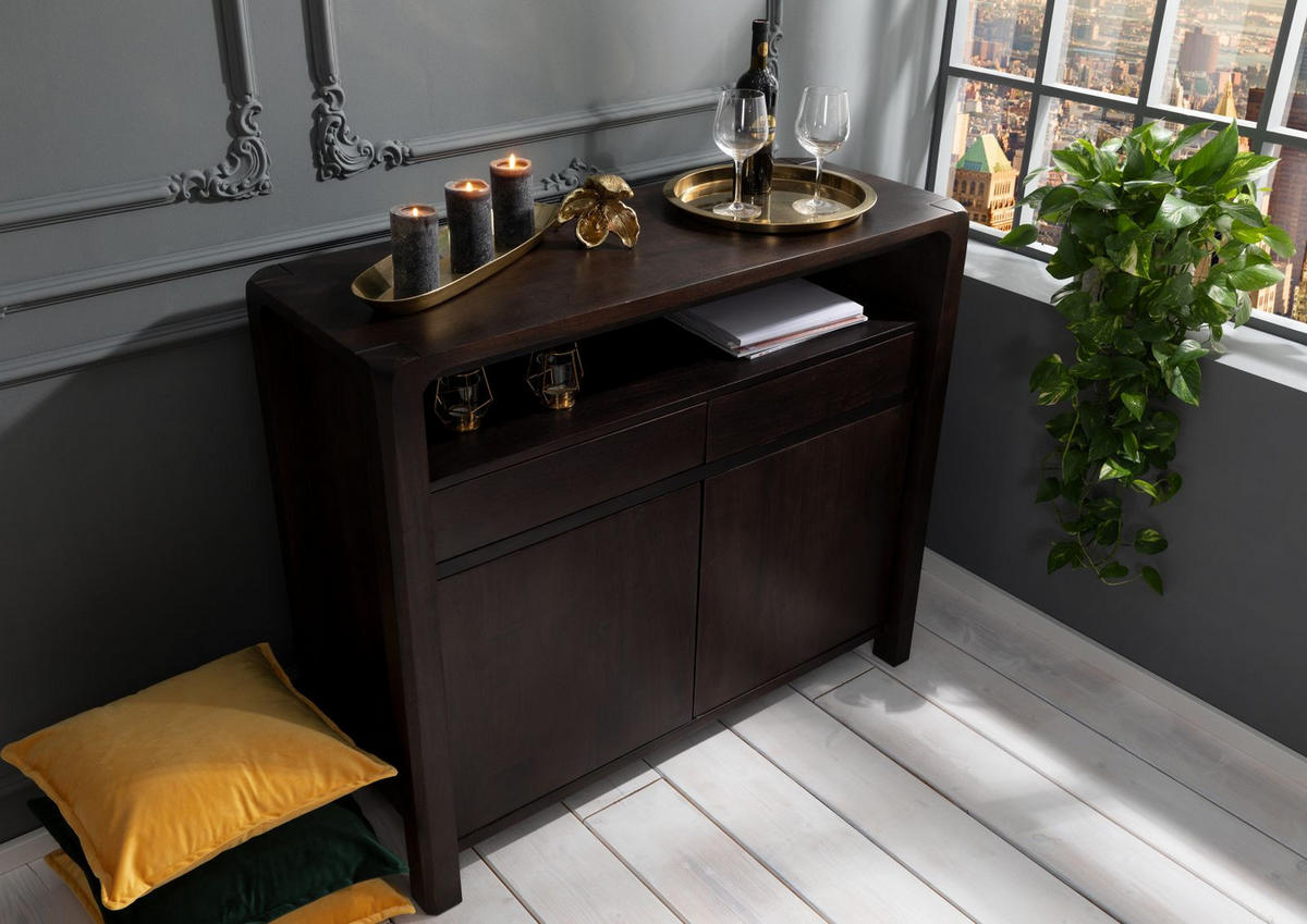 SIDEBOARD Akazie 120x45x100 tabak lackiert BUENO #4005 - Dunkelbraun, Holz (120/100/45cm) - Massivmoebel24