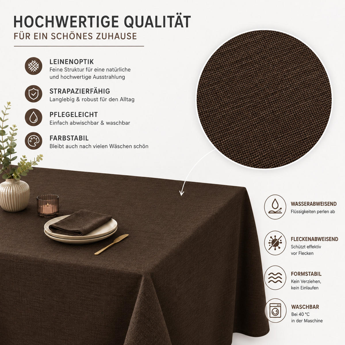 TISCHDECKE Leinenoptik 90/90 cm eckig braun - Braun, Kunststoff (90/90cm) - TiborTex