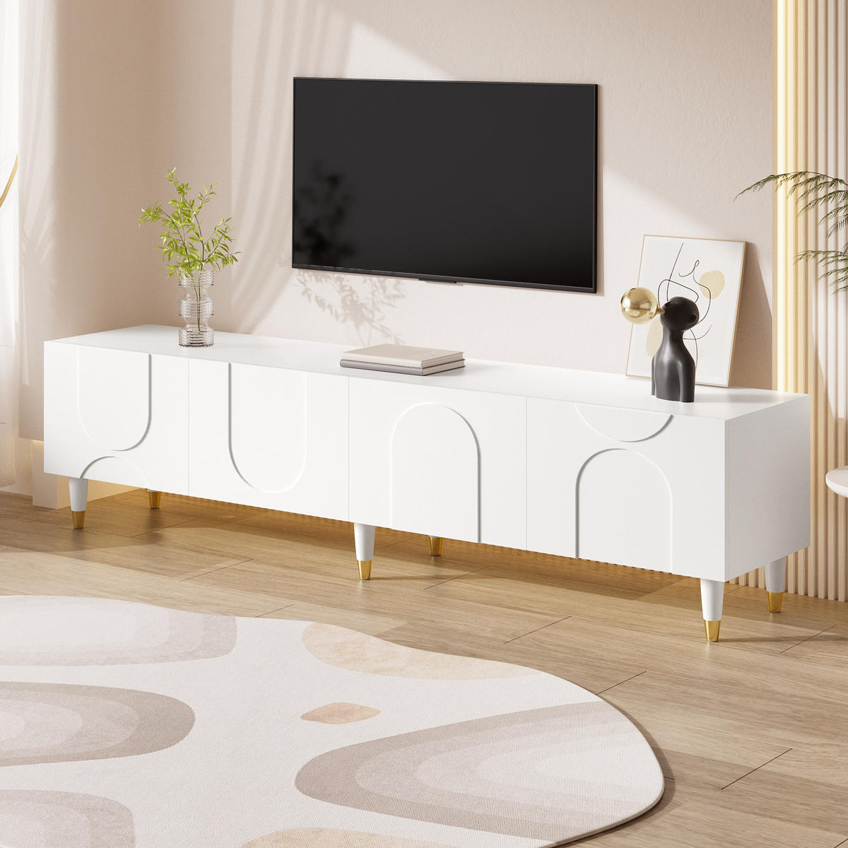 TV-SCHRANK mit 4 Türen 180 x 40 x 50 cm Weiß - Weiß, Holzwerkstoff (40/50/180cm) - Beauniv