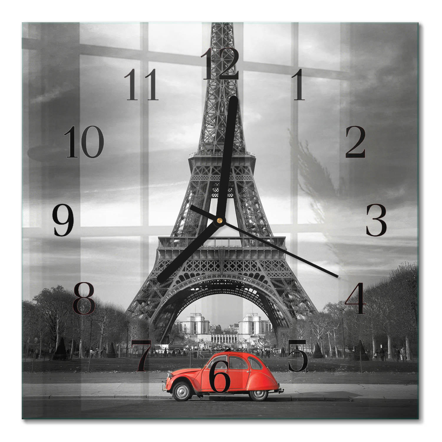 WANDUHR 30x30 cm - Eiffelturm-Auto - Rot, Glas (30/30/0.4cm) - TULUP