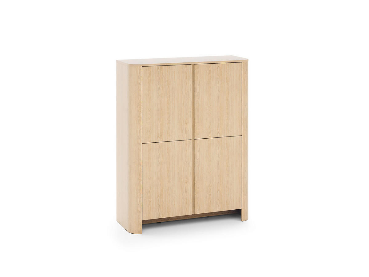 HIGHBOARD Fari Eiche Vincenza, Viertürige Hochkommode - Hellbraun/Schwarz, Holzwerkstoff (103/132/39cm) - Bettso
