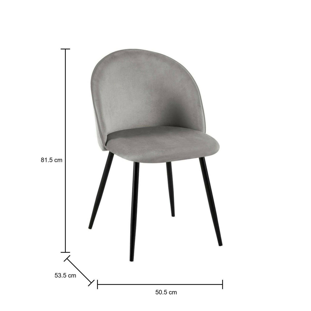 STUHL 4er Set in Metall Grau 53.5x50.5h81.5 - Schwarz, Metall (50.5/81.5/53.5cm) - DMORA