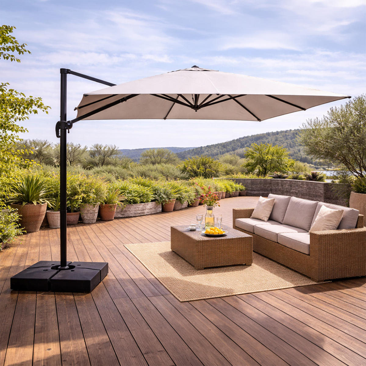 SONNENSCHIRM Cezir Grau Rechteckig 3 x 4 m Deportiert Rotierbar Um 360 - Grau, Metall (400/300cm) - Concept Usine