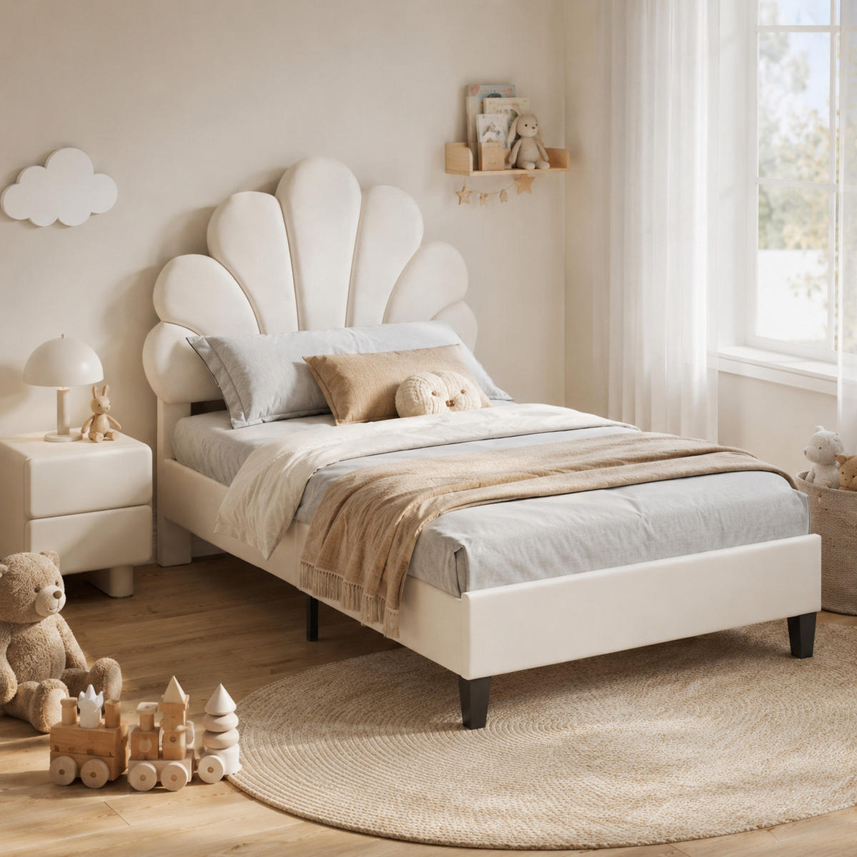 KINDERBETT 90/200 Beige Polsterbett Muschelform mit Lattenrost - Beige, Metall (90/200cm) - Joyfair