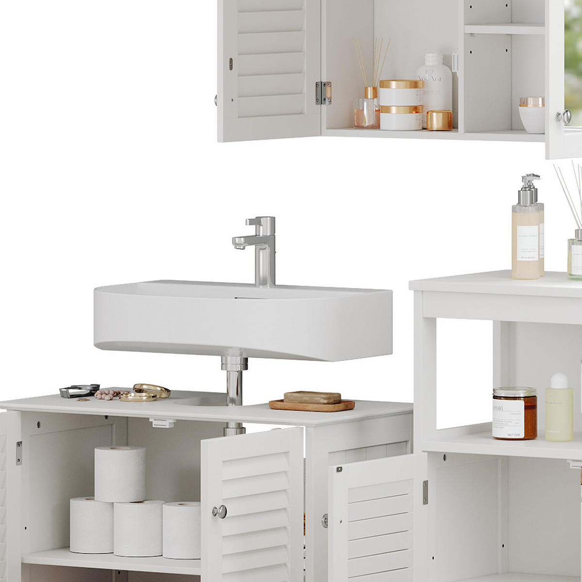 BADMÖBEL-SET Riad Weiß 3 Teile, Option 6 - Weiß, Holzwerkstoff (60/58/35cm) - Vicco