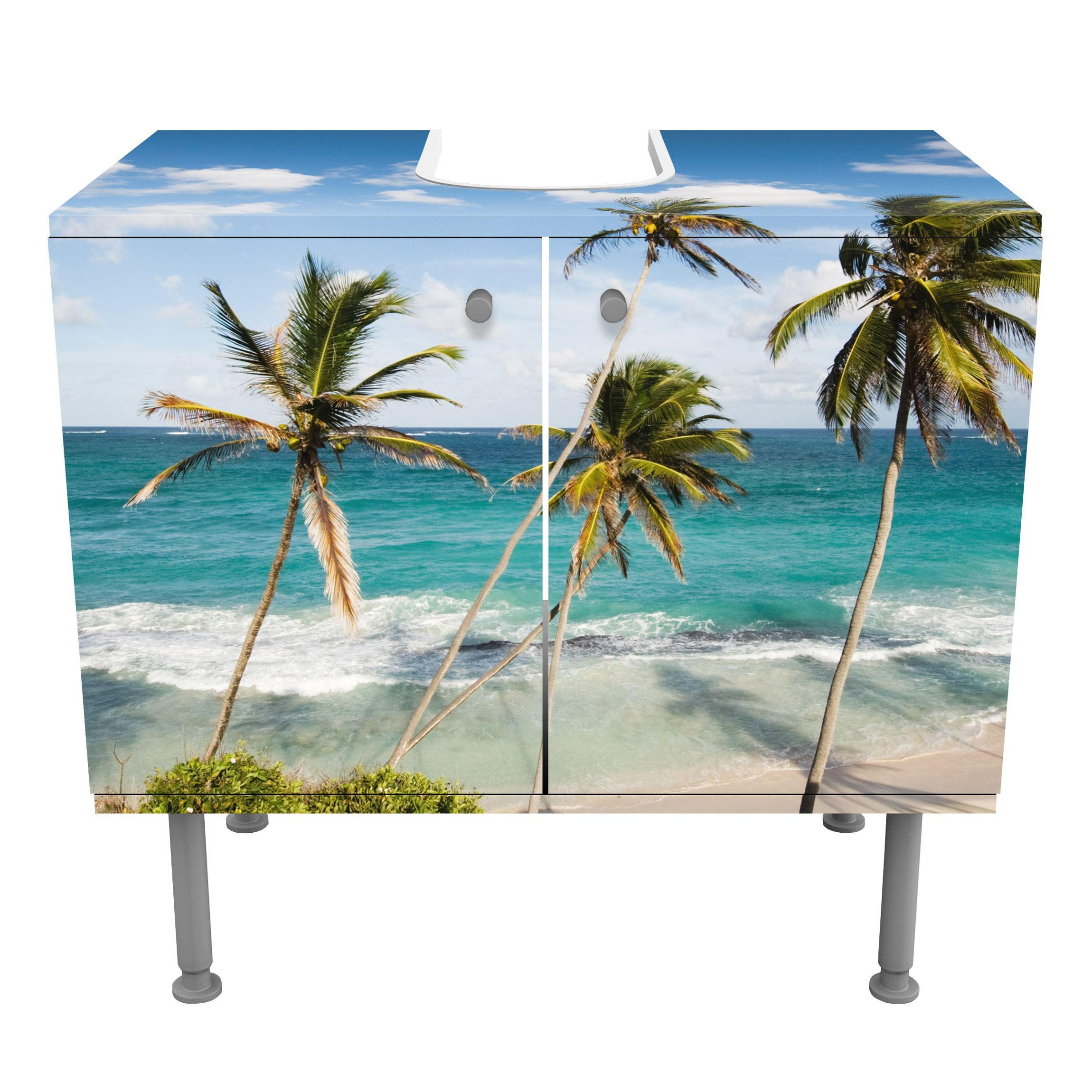 WASCHBECKENUNTERSCHRANK Beach of Barbados 60/55/35 cm - Blau, Holzwerkstoff (60/55/35cm) - Bilderwelten