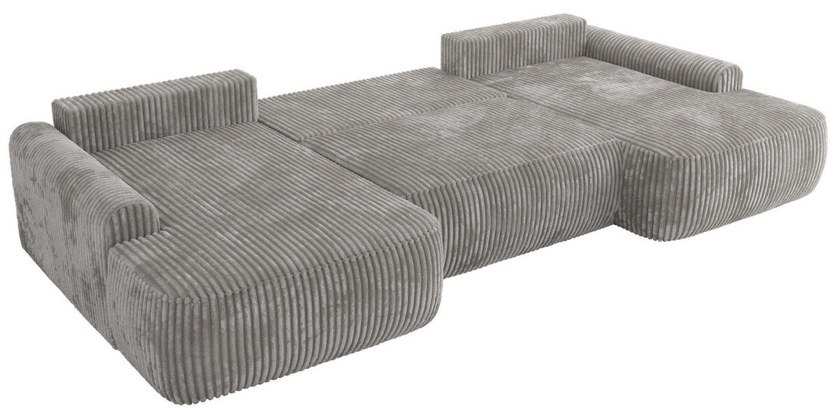 WOHNLANDSCHAFT CUBO U Grau Cord - Schwarz/Grau, Kunststoff/Textil (370/100/187cm) - MKS