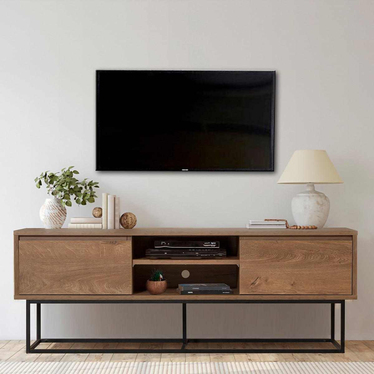 TV-MÖBEL mit 2 Fächern und 2 Schubladen, Nussbaum-Dekor, Länge 140 cm - Rodez - Nussbaumfarben, Holzwerkstoff (40/50/140cm) - Calicosy