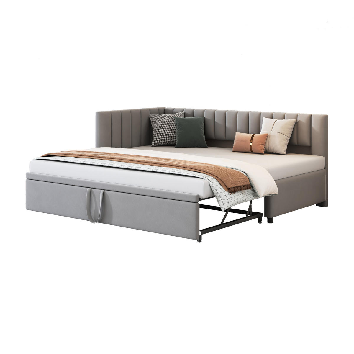 POLSTERBETT 90/180 cm grau aus Samt mit ausziehbarem Bett - Grau, Textil (90/180cm) - OKWISH