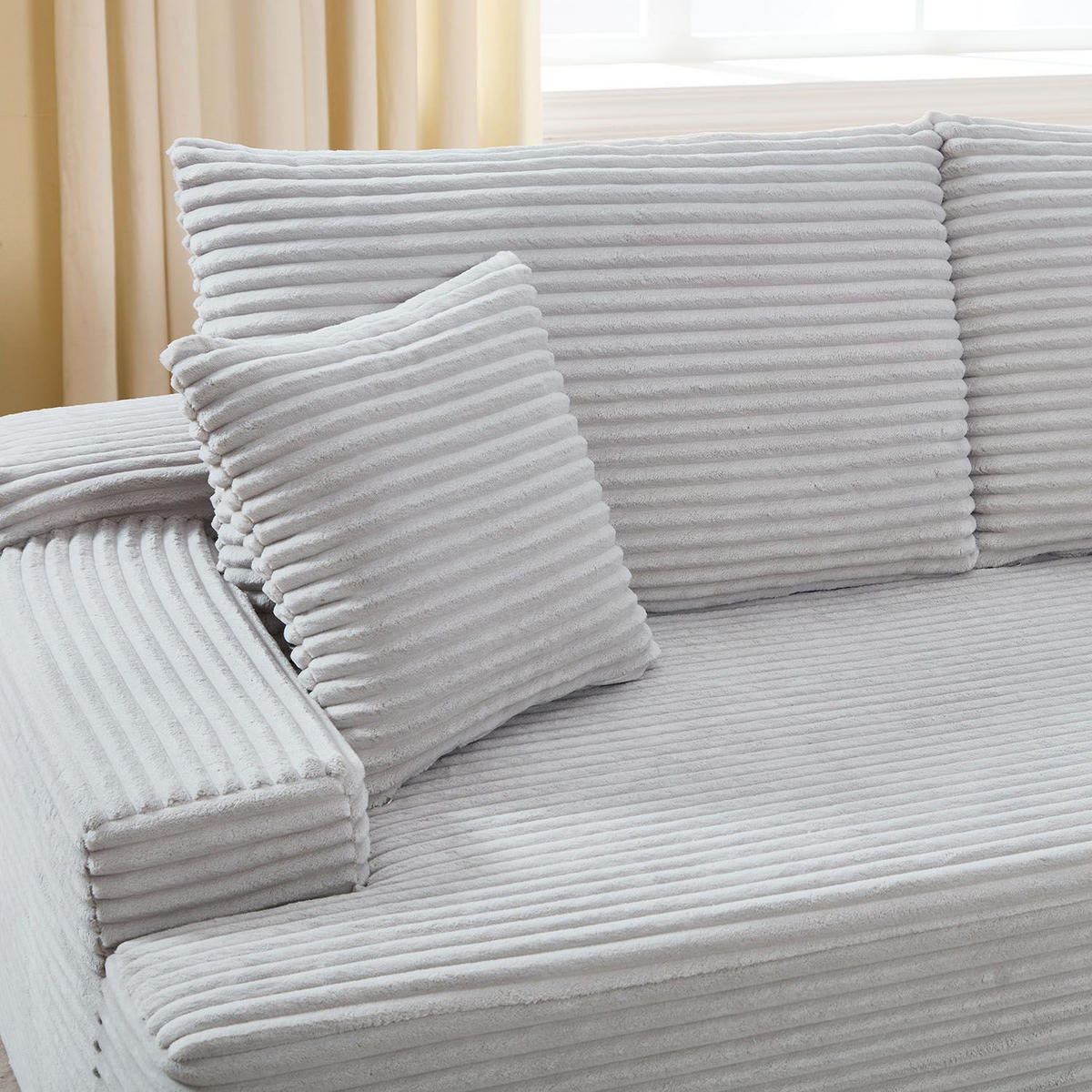 SOFA Coredo hellgrau Cord - Hellgrau, Textil (250/155cm) - Juskys