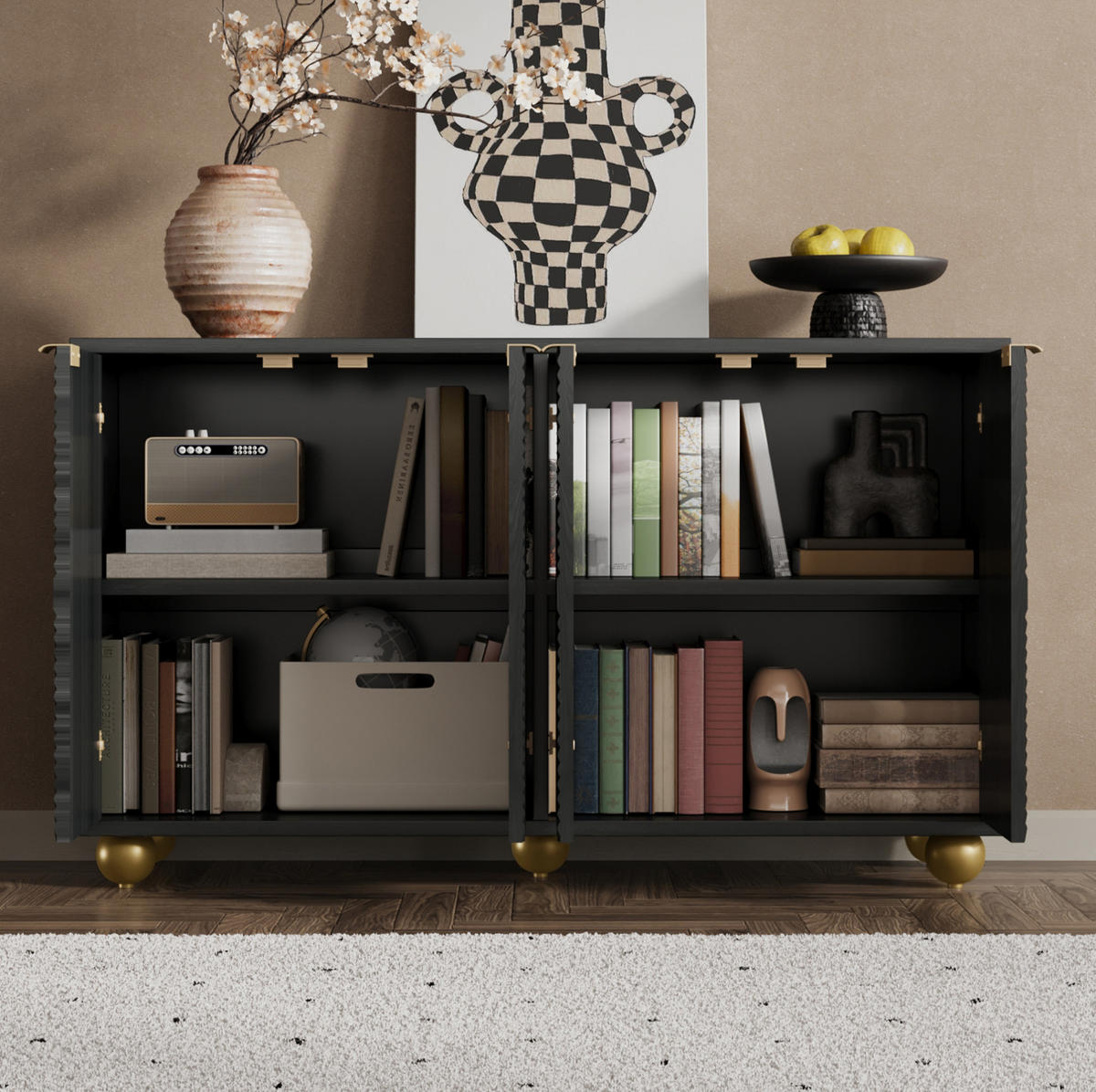 SIDEBOARD 4-türig 120 x 35 x 71,5 cm MDF Schwarz - Schwarz, Holzwerkstoff (120/71.5/35cm) - Meubliv