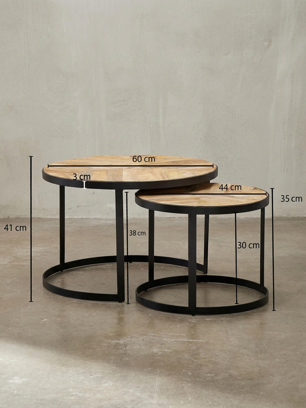 COUCHTISCH 2er Set Massivholz Metall Platzsparend Handgefertigt ESINO, Beige 60x60x40 cm - Beige/Schwarz, Holz/Metall (60/60/40cm) - KADIMA DESIGN