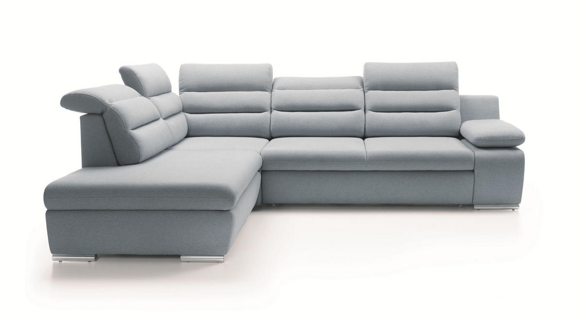 ECKSOFA RISO Blau Velours-Stoff mit Schlaffunktion - Blau, Holz (280/230cm) - MASSENO