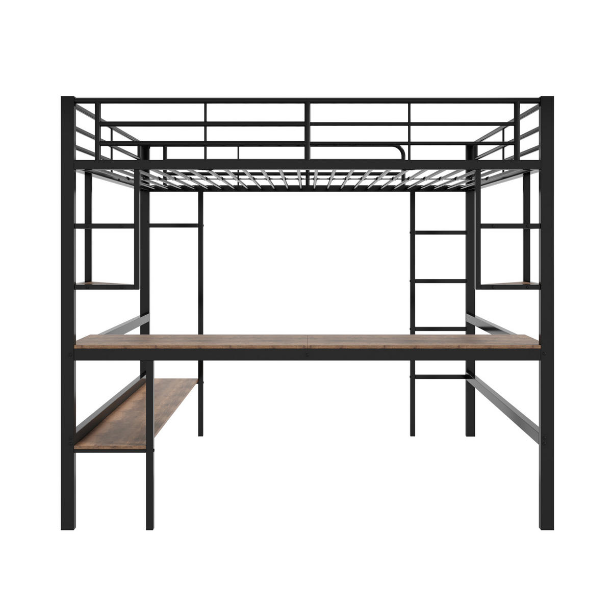 HOCHBETT mit Schreibtisch 140/200 cm in Schwarz – mit Regalen und Rausfallschutz - Schwarz, Metall (140/200cm) - BEAOK