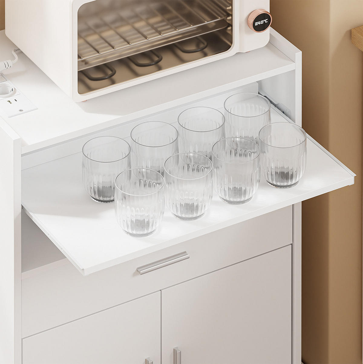 MIKROWELLENSCHRANK mit 4-in-1-Ladestation 61,5×40×92 cm - Ahornfarben, Fell (61/92/40cm) - SoBuy
