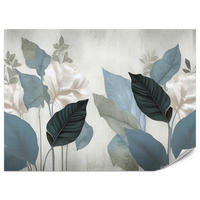 FOTOTAPETA Pre Obývaciu Izbu Modré Listy Betón Vintage Minimalistická 400 x 280 cm - sivá, papier (400/280cm) - Muralo