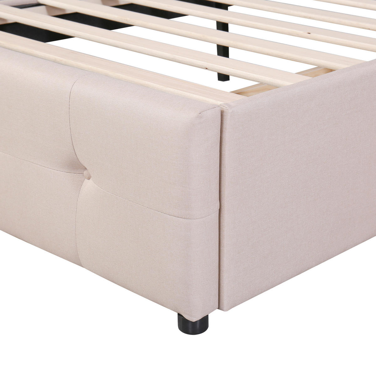 POLSTERBETT aus Holz mit Polsterung 210x99x100 (106) cm Beige mit LED-Beleuchtung und 2 Schubladen - Beige, Textil (90/200cm) - IVMEU