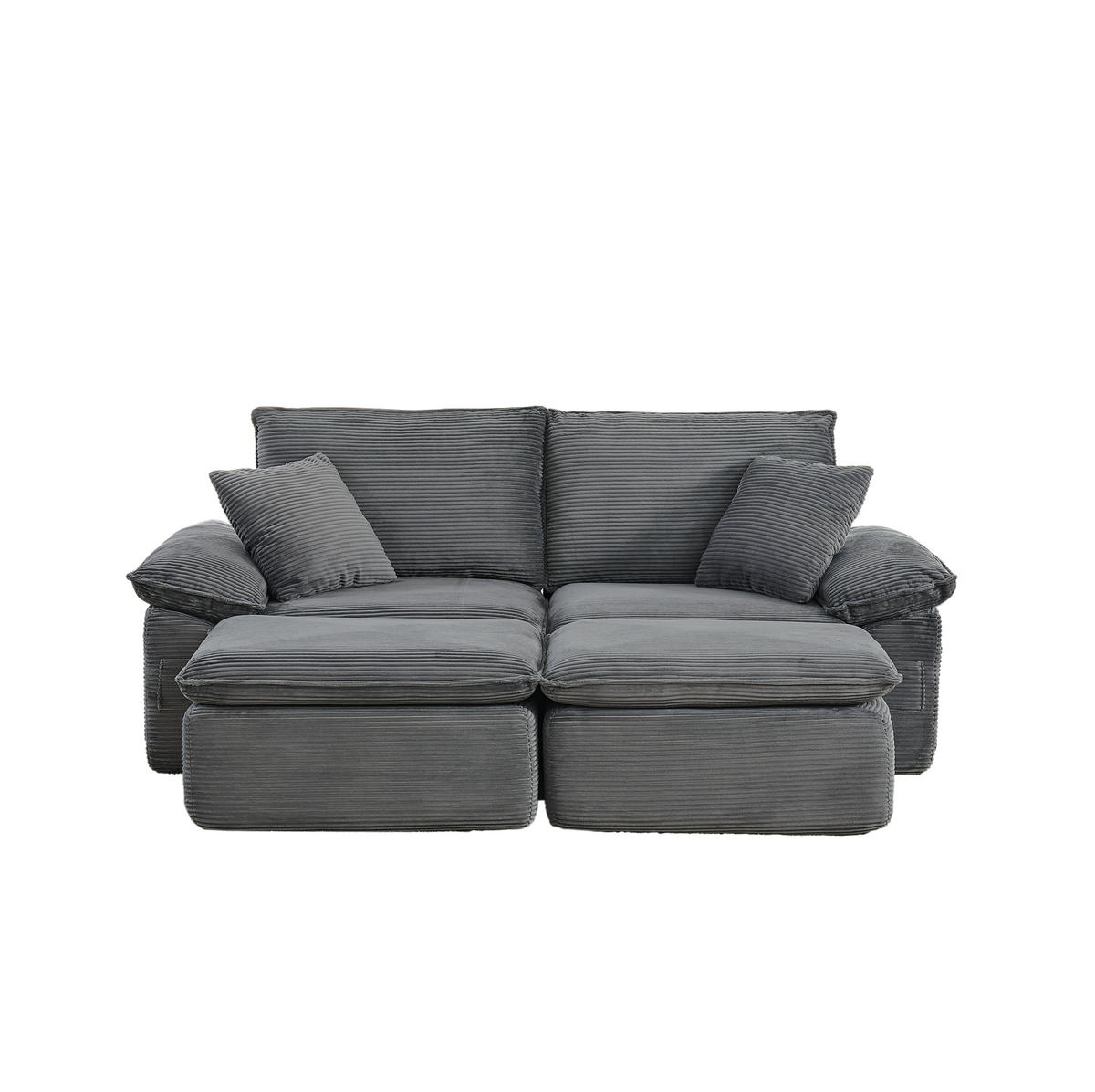 2-SITZER-BODENSOFA ohne Montage mit Fußstütze und Aufbewahrungstaschen, Hellgrau - Hellgrau, Textil (156/65/206cm) - Redom