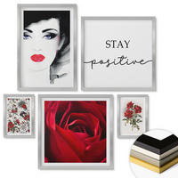 WANDBILDER 5er Set - 50x50 cm & 20x30 cm & 40x60 cm Silberner Rahmen - Inschrift mit roten Rosen - Silberfarben, Kunststoff (40/60cm) - ArtPrintCave