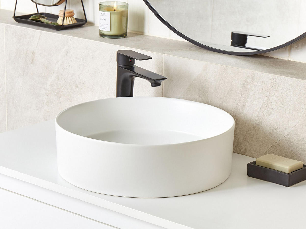 AUFSATZWASCHBECKEN 40 cm Cremeweiß Tebar - Creme, Keramik (40/12/40cm) - Beliani