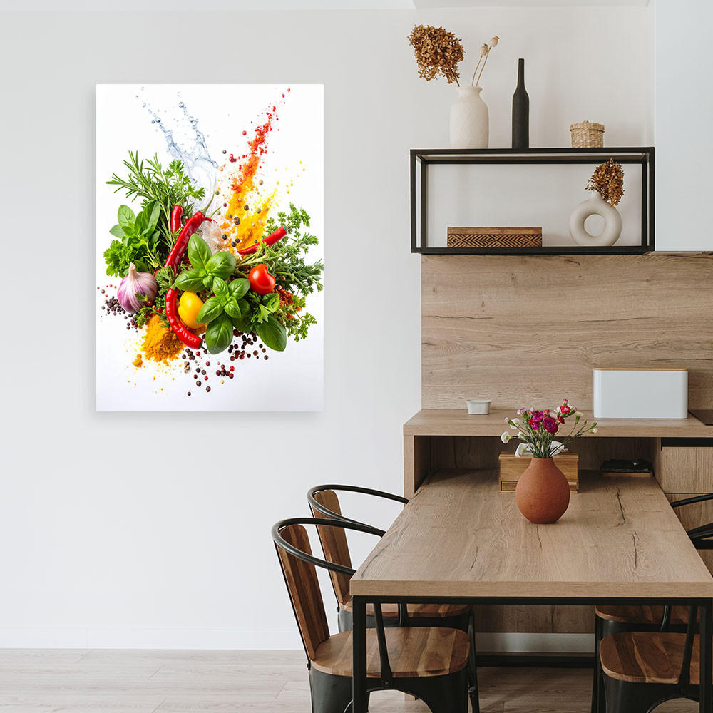 LEINWANDBILD Kräuter Gewürze Gemüse 80x120cm - Multicolor, Textil (80/120cm) - Feeby