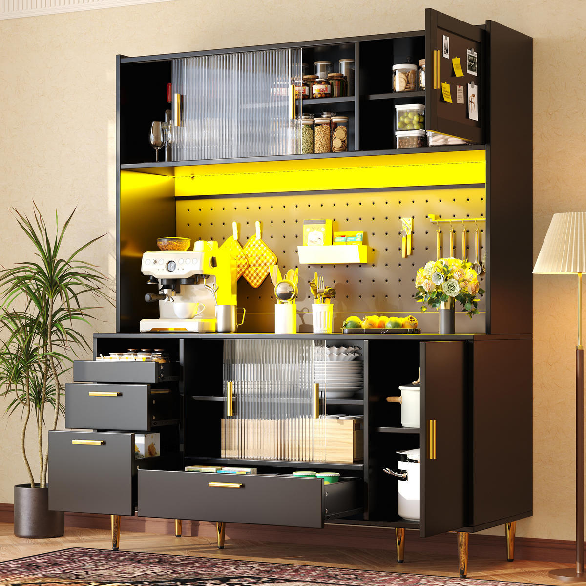 BUFFETSCHRANK Schwarz 140/40/180 cm - Schwarz, Holz (140/180/40cm) - PANGIVO