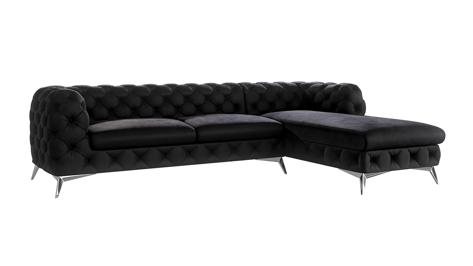 ECKSOFA Chesterfield Laura Schwarz Samt - Silberfarben/Schwarz, Holz/Textil (305/200cm) - S-Style Möbel