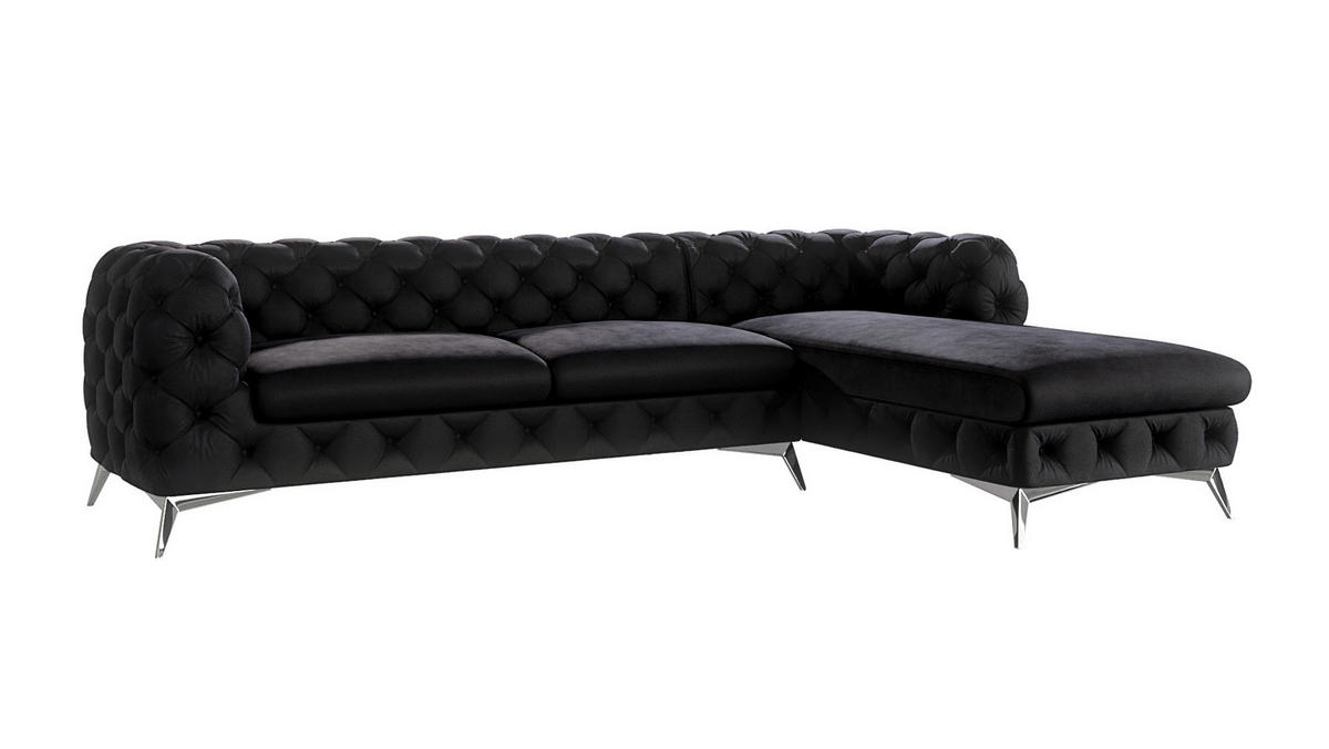 ECKSOFA Chesterfield Laura Schwarz Samt - Silberfarben/Schwarz, Holz/Textil (305/200cm) - S-Style Möbel