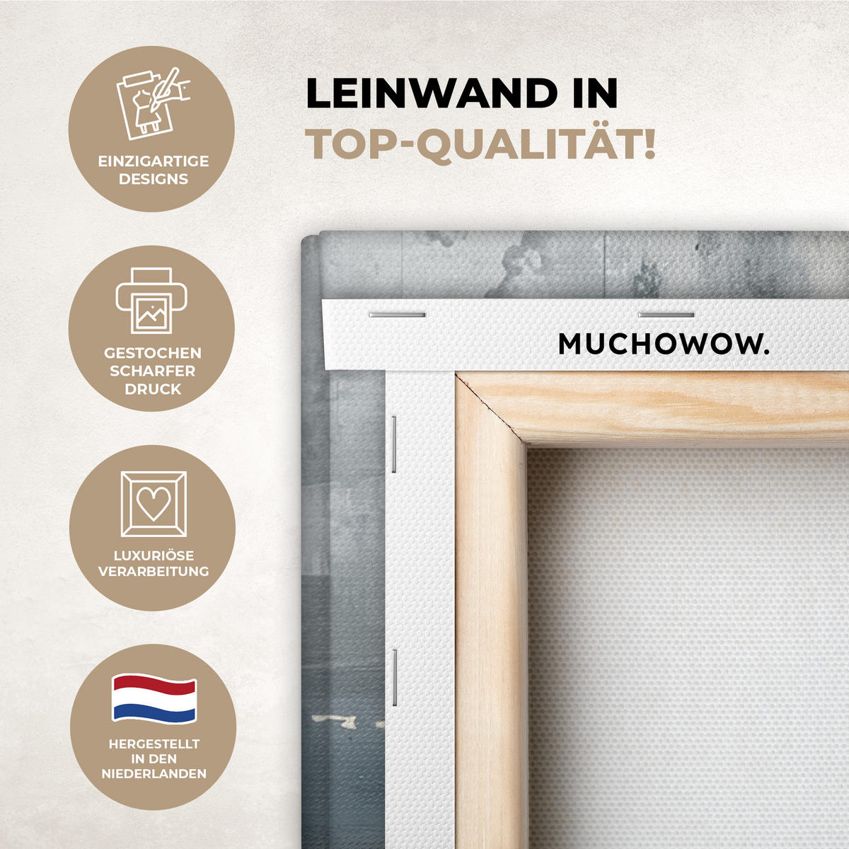 LEINWANDBILD Kunst - Grau - Gold - Abstrakt Wandbilder 80x60 cm - Dunkelgrau, Textil (80/60cm) - MuchoWow