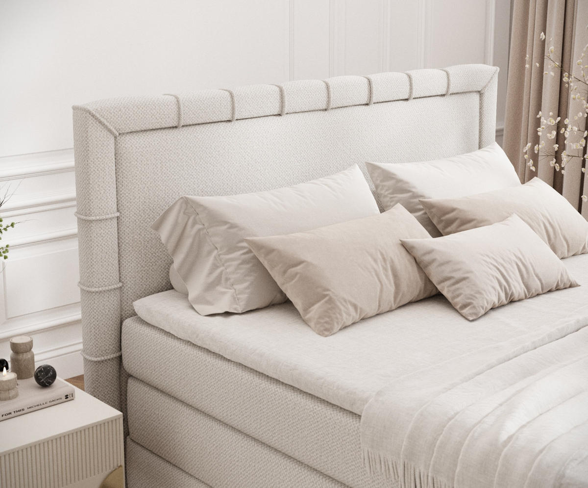 BOXSPRINGBETT Rosabel Beige 200/200 cm mit Matratze und Topper - Beige/Schwarz, Holz/Holzwerkstoff (200/200cm) - Maison de Reve