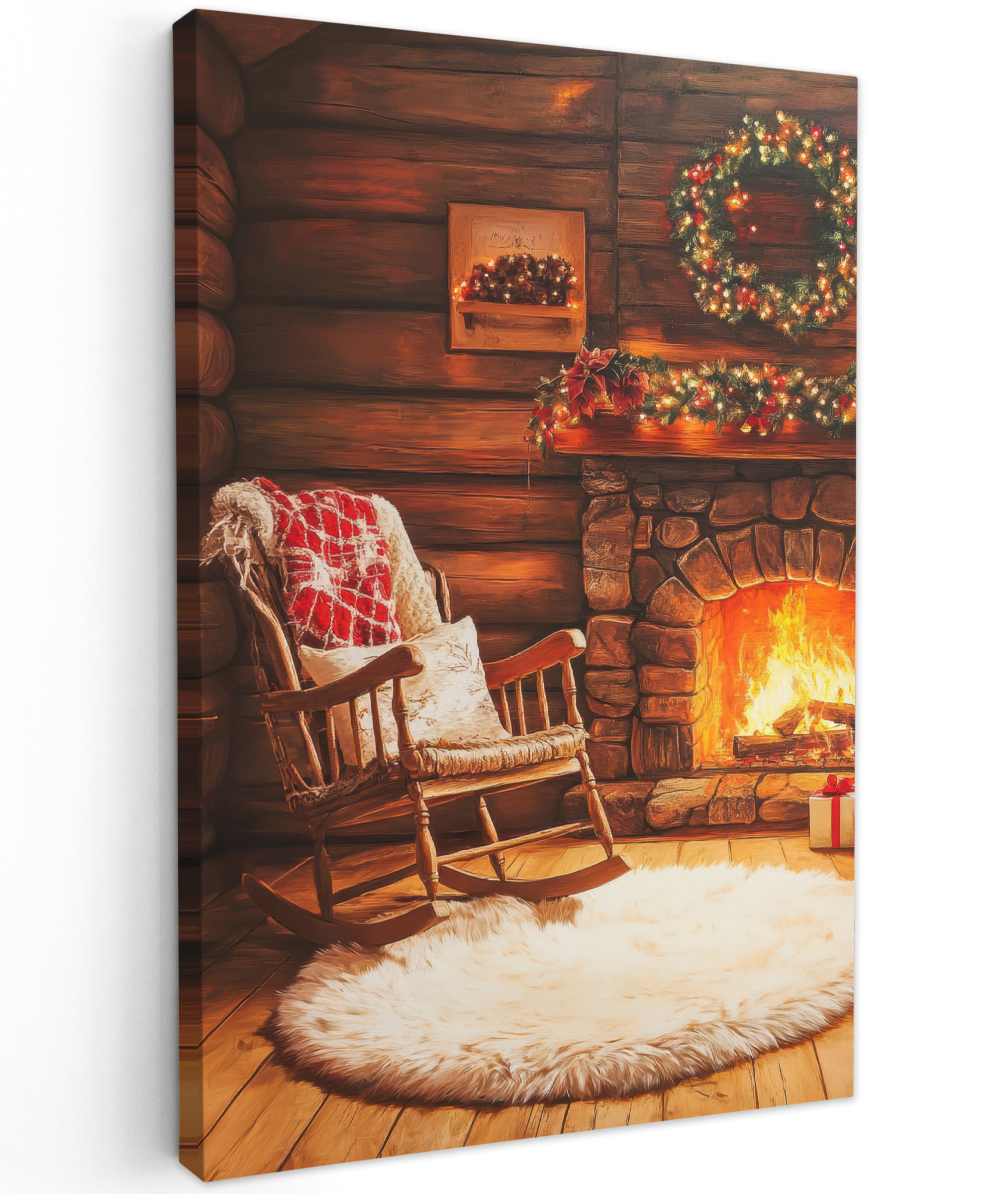 LEINWANDBILD Winter - Weihnachten - Zuhause - Kamin 20x30 cm - Bernsteinfarben, Textil (20/30cm) - MuchoWow