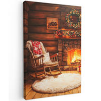 LEINWANDBILD Winter - Weihnachten - Zuhause - Kamin 20x30 cm - Bernsteinfarben, Textil (20/30cm) - MuchoWow