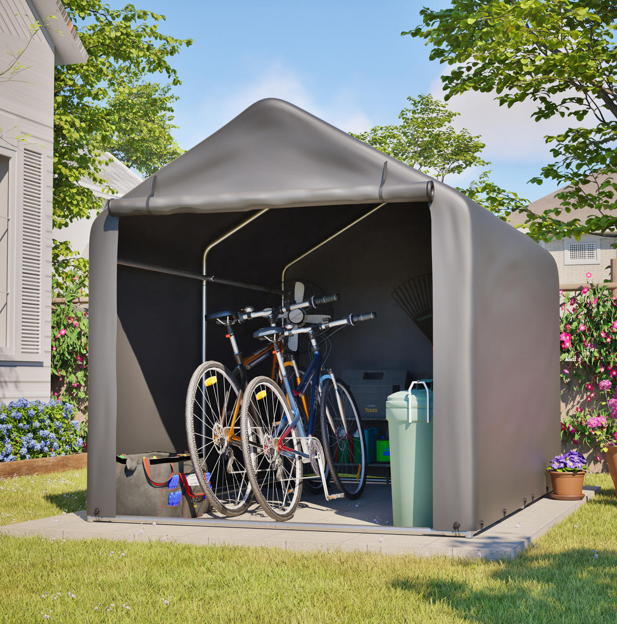 KLEINGARAGE aus Metall 160x220x165 cm Grau mit Rolltor - Grau, Metall (160/165/220cm) - Modfu