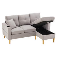 ECKSOFA Baumwolle-Leinen mit Stauraum und Getränkehaltern 175/129/90 cm Hellgrau mit 2 Kissen - Hellgrau, Textil (175/129cm) - Redom