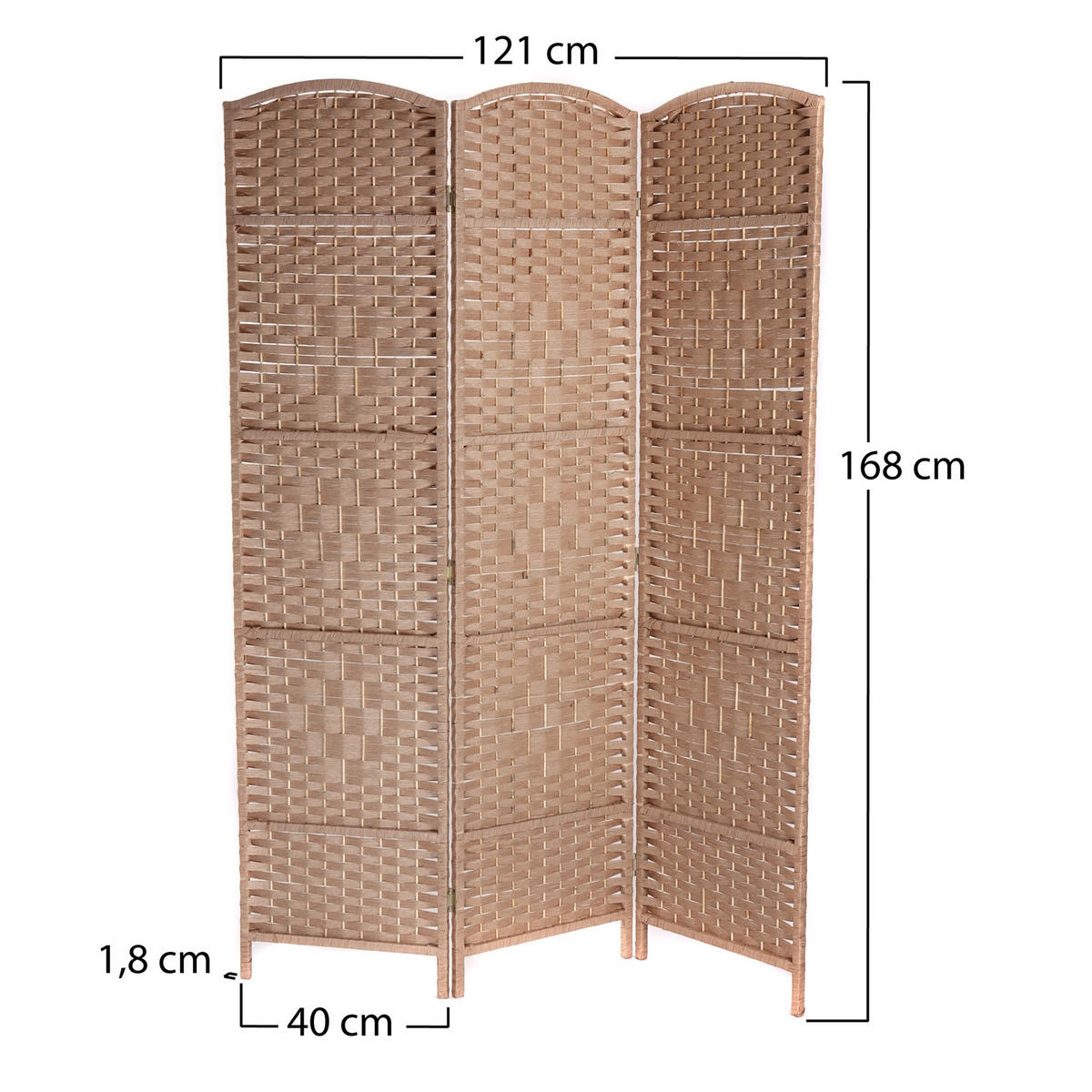 RAUMTEILER Quinn 3-tlg. 166x121 cm, Rattan-Look natur - Naturfarben, Holz (121/168/2cm) - CREEDWOOD