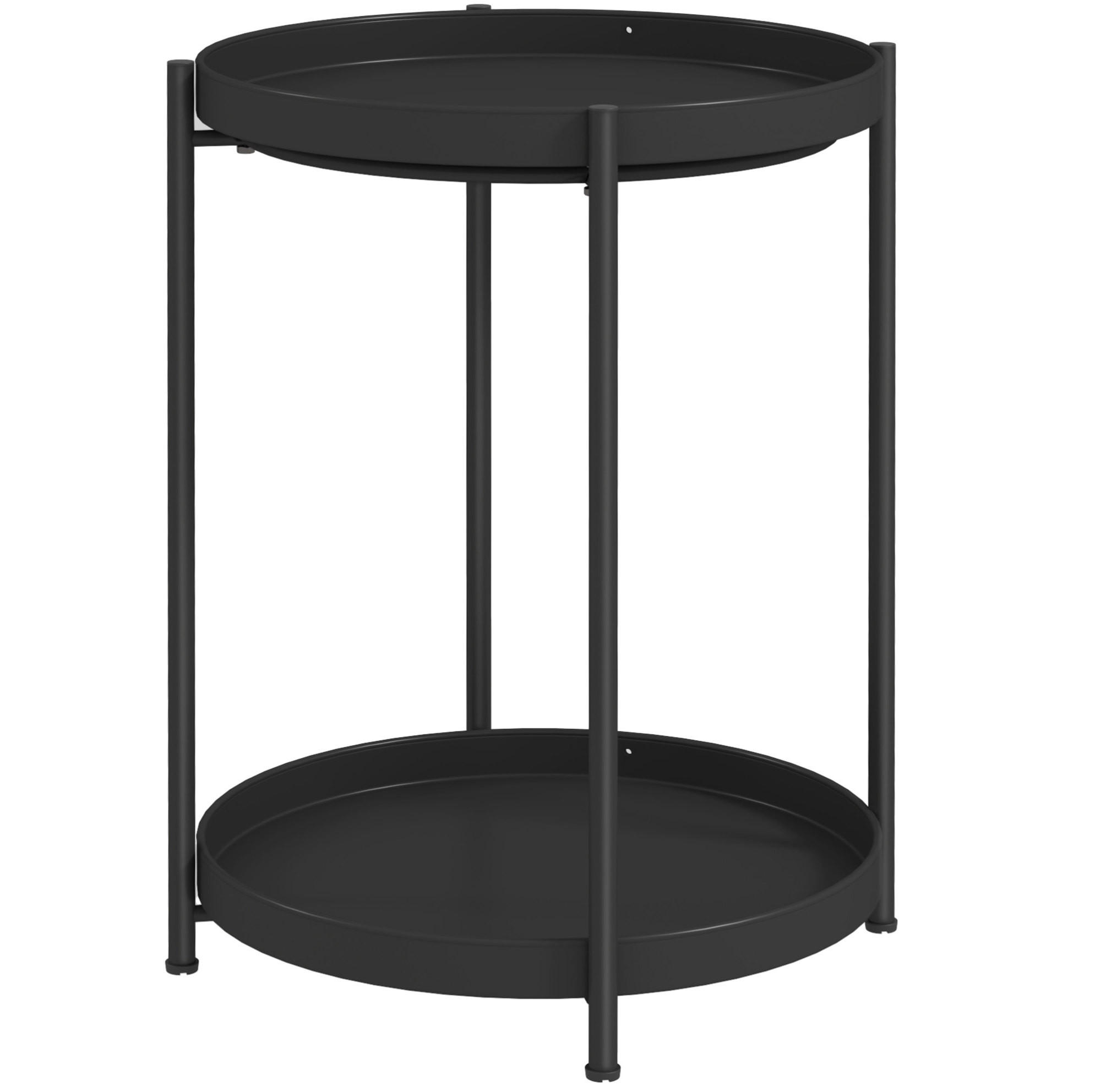 BEISTELLTISCH 44/56/44 cm Schwarz aus Stahl mit 2 Ablagen - Schwarz, Metall (44/44/56cm) - OKMYHOME
