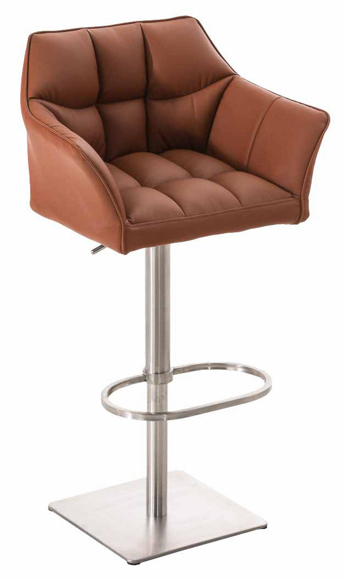 BARHOCKER 2er Set Damaskus Kunstleder edelstahl hellbraun - Edelstahlfarben/Braun, Kunststoff/Metall (64/110/48cm) - TPFLiving