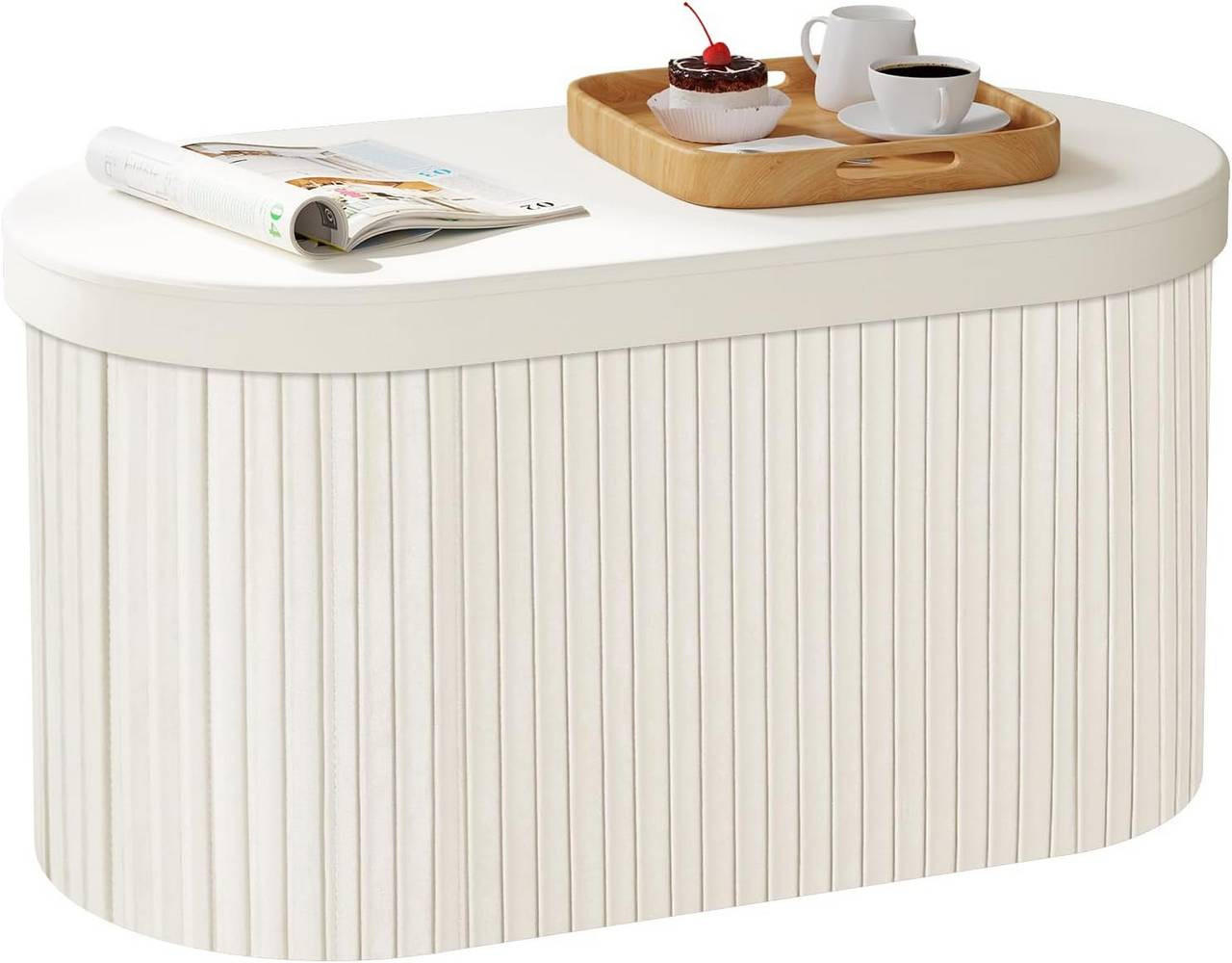 SITZHOCKER mit Deckel Stauraum, 76x38x38 cm, Creme - Creme, Textil (78/38/38cm) - Woltu