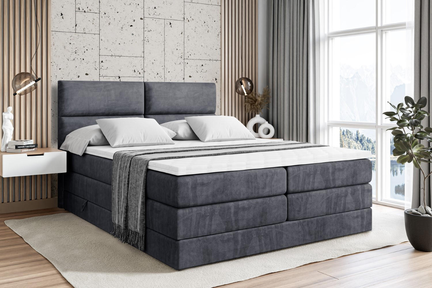 BOXSPRINGBETT BOXI3 KING - 120x200 - H3/H4 - Dunkelgrau - Dunkelgrau, Holzwerkstoff (120/200cm) - ALTDECOR
