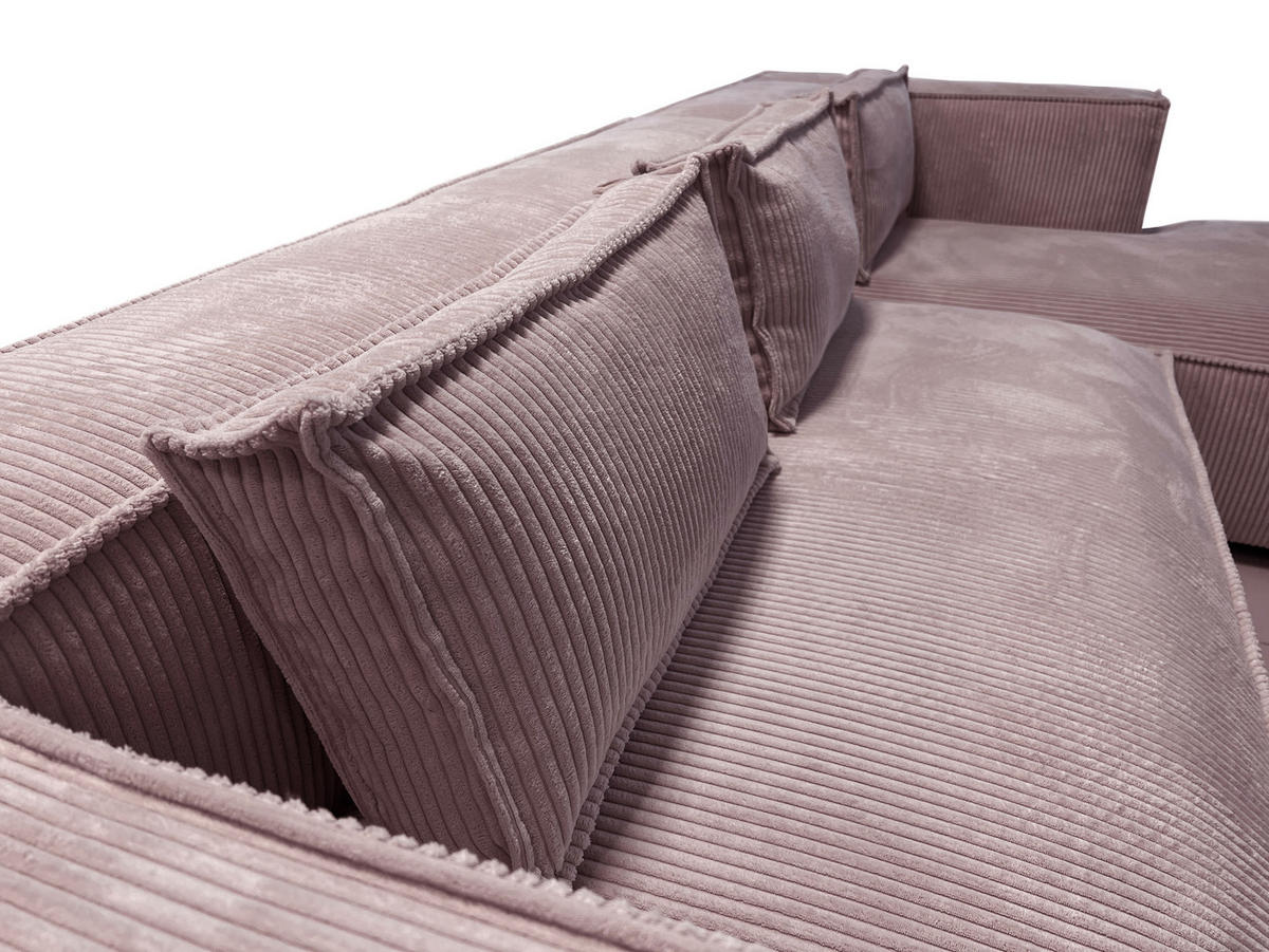 ECKSOFA Nova Puderrosa Cord - Pink/Schwarz, Holz/Kunststoff (262/176cm) - S-Style Möbel
