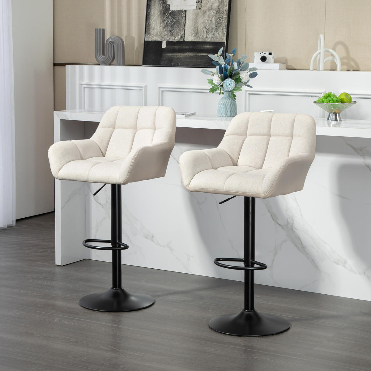 BARHOCKER 2er-Set DE-07996 Retro-Design, höhenverstellbar, 360° drehbar Creme - Creme, Metall (52.5/114/57.5cm) - ComfortXL